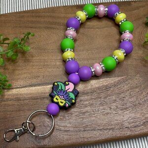 Mardi Gras Jester Beaded Wristlet Keychain – Carnival Party Accessories
